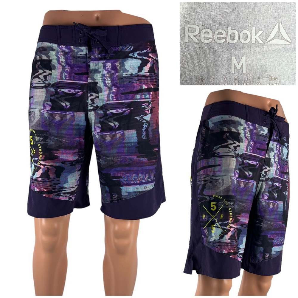 Reebok Crossfit Mens Medium Athletic Board Shorts Purple Polyester Stretch